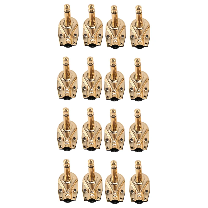 

CEA DIY 6.35MM 1/4Inch Mono Male Right Angle Pancake Style Plug Connectors Golden Plated 16 Pack