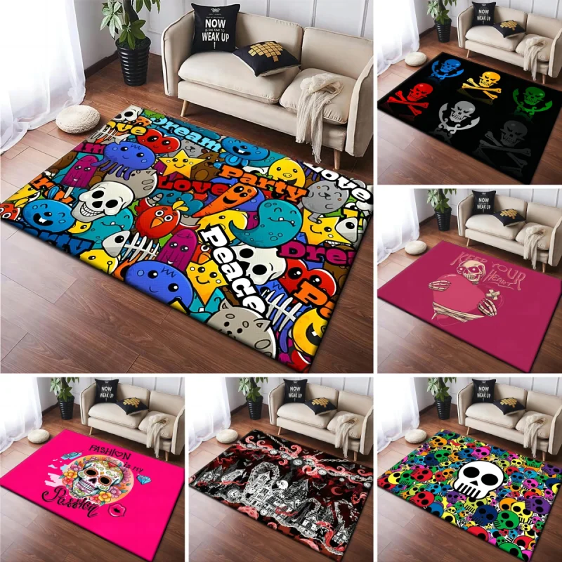 Skull Dark Gothic Carpet 100% Polyester Felt Rugs Non Slip Mat Big Size Area Rectangle Rug Home Living Room Kitchen Floor Decor