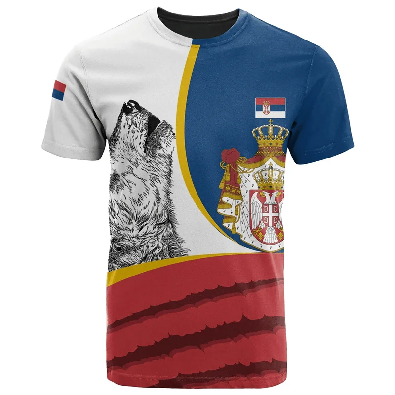 Serbia Flag 3D Print T Shirt Men Serbian Eagle National Emblem Tees Tracksuits Short Sleeve Outwear Street T-shirt Male Clothes