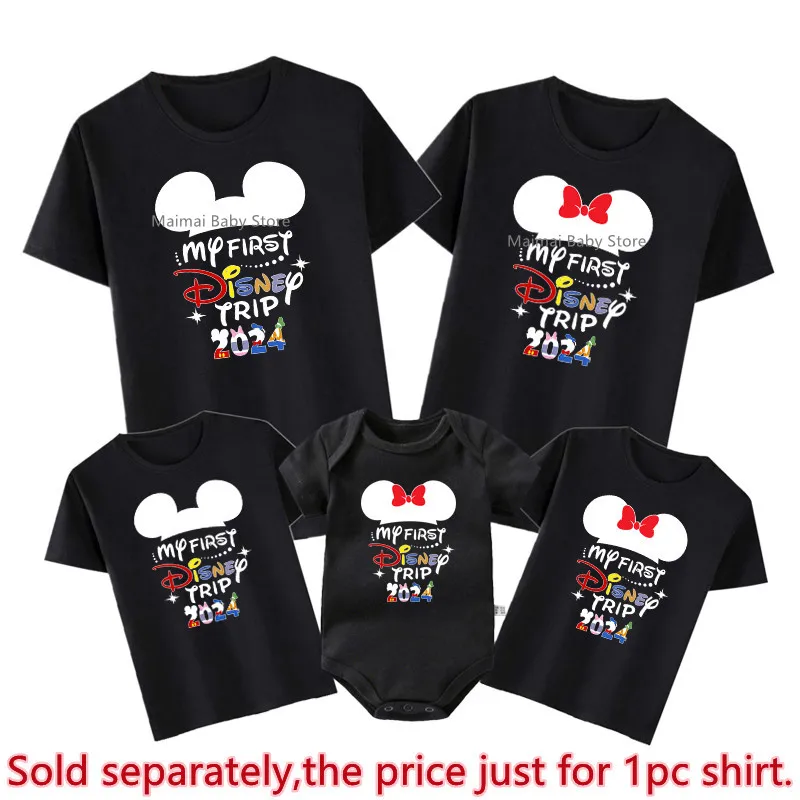 My First Disney Trip 2024 Family Matching Shirts Cotton Daddy Mommy and Me Kids Tshirts Baby Romper Disney Vacation Outfits