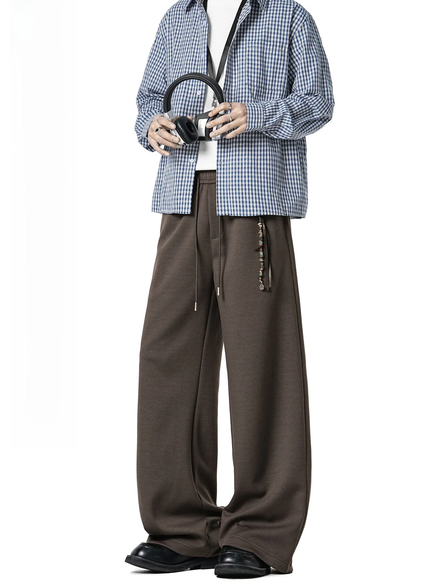 Dream Made Men's Casual Drawstring Sweatpants Pure Color Drape Straight Leg Autumn Commute Style Cotton Blend Loose Fit