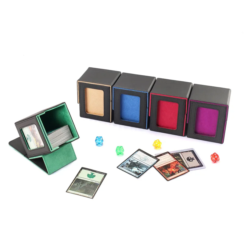 

Upgraded Magnetic PU Vertical Deck Box with Front View Window for TCG CCG Sports Trading Cards