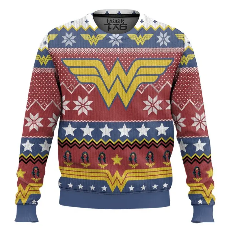 سترة Marvel Superhero Wonder Woman W Christmas Ugly سترة عطلة وحفلات السفر اليومية وشخصية عصرية رائعة في الشارع