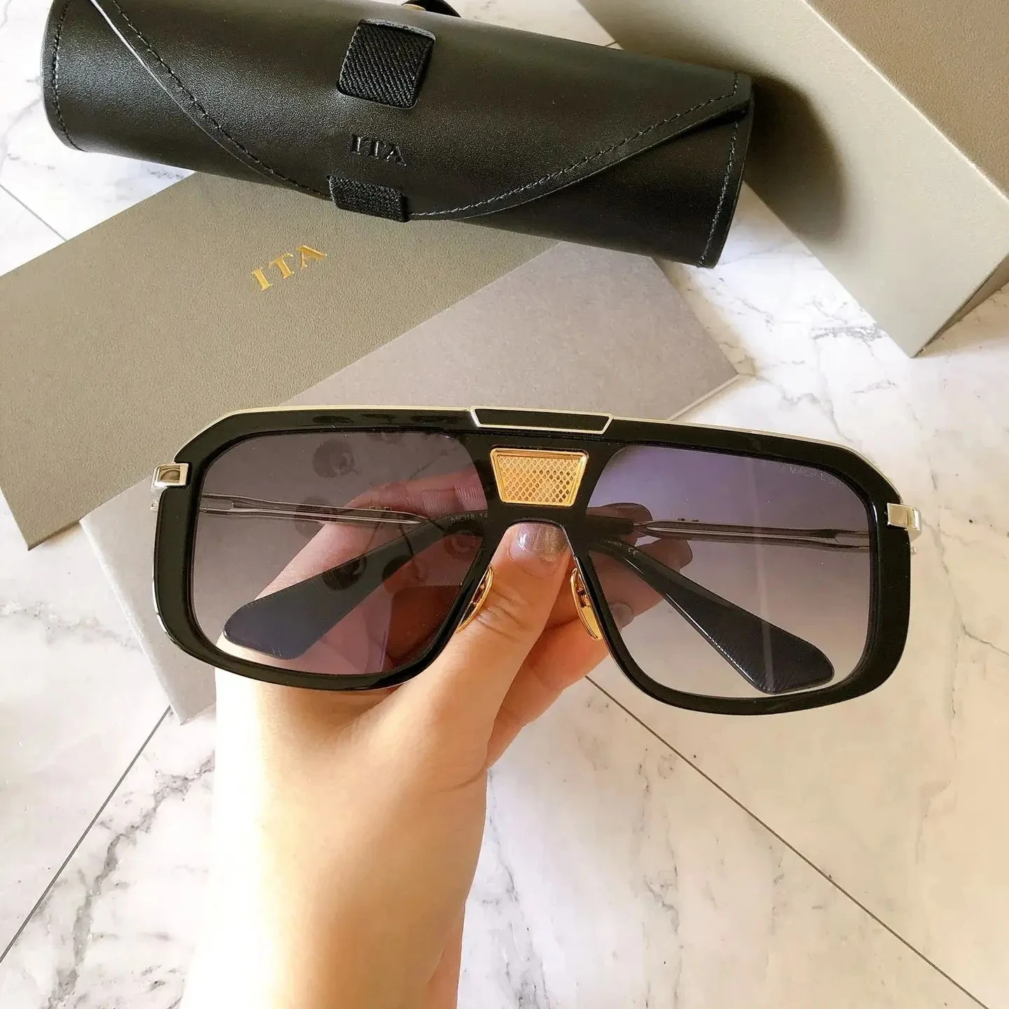 

Authentic ADITA MACH EIGHT Premium Square Gradient Men Women Sun Glasses Luxury Designer Driving Anti-Glare Male Couple Eyewear