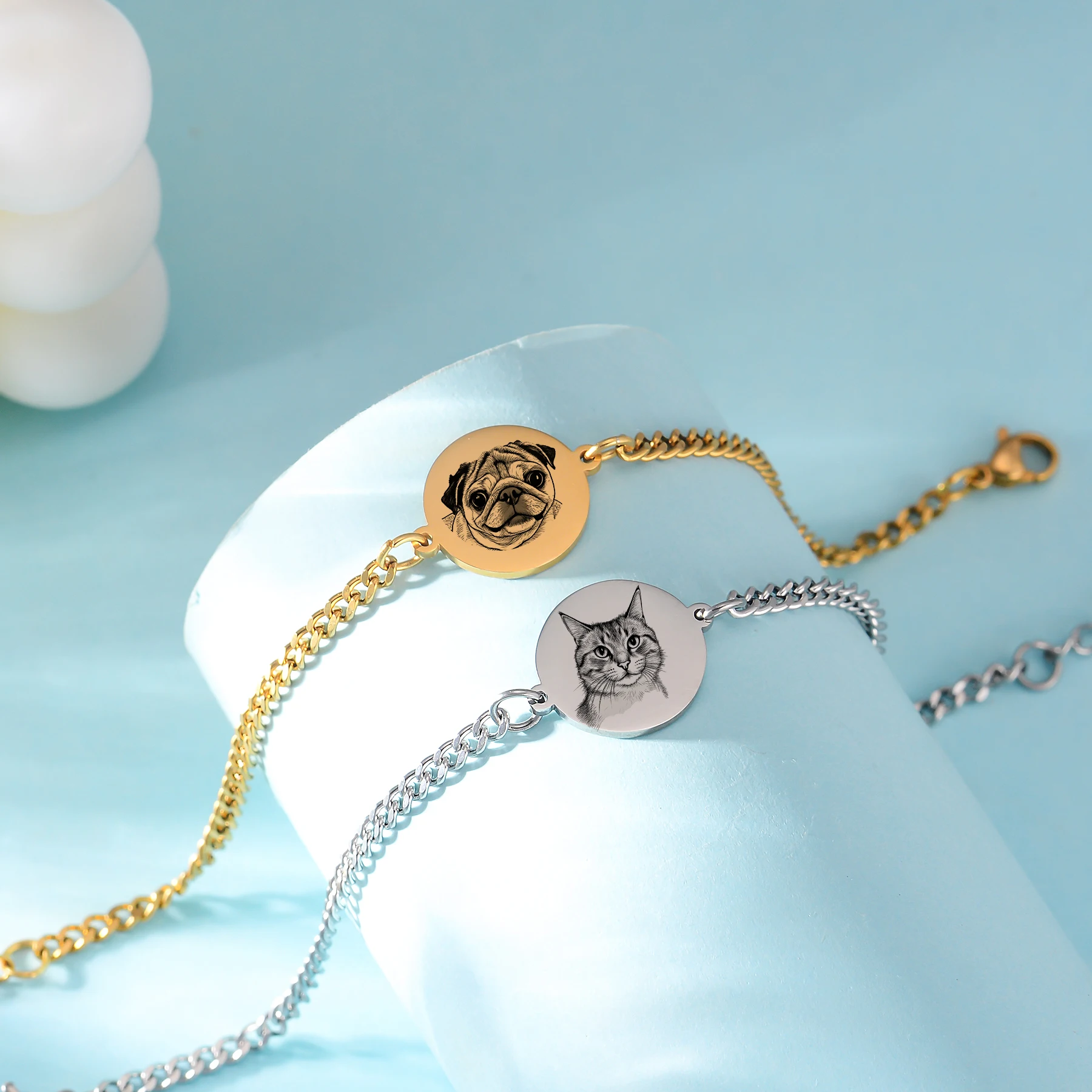 Custom Pet Portrait Bracelet Stainless Steel Jewelry for Pet Owners BFF Couple Matching Accessories Wholesale Fashion Gift