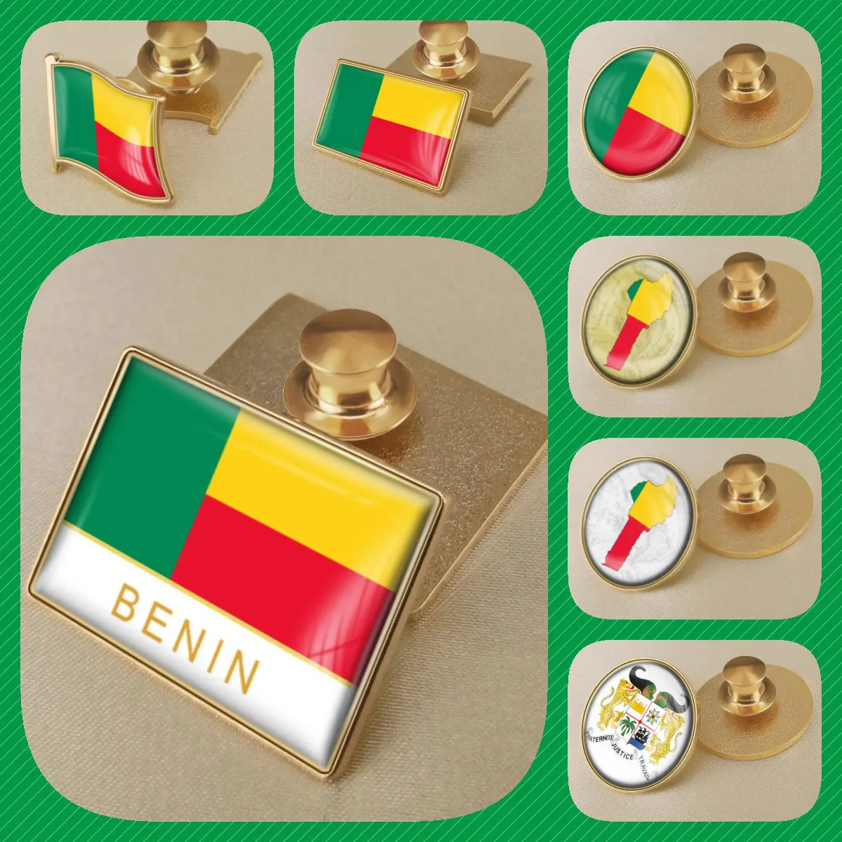 Benin Map Flag National Emblem Lapel Pins Brooch Badges