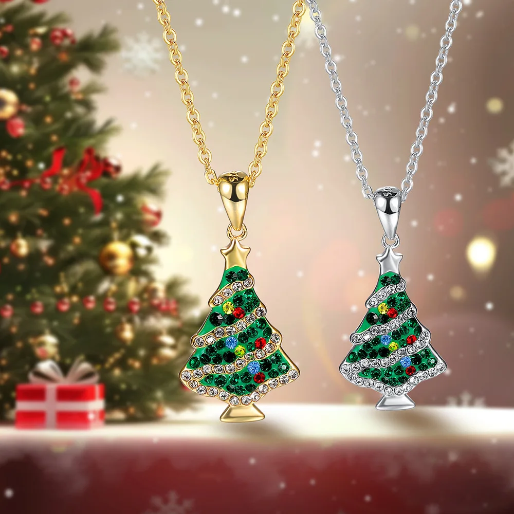 

925 sterling silver colored zircon Christmas tree necklace female Christmas autumn and winter sweater chain Christmas gift