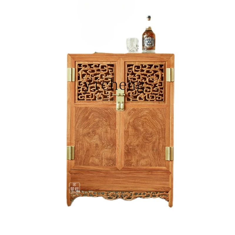 Zc Small Square Corner Cabinet Ming-Style Transparent Carving Chi Dragon Pattern Sofa Edge Rosewood Storage Tea Cabinet