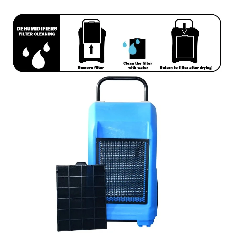 Commercial Climate Control Device Industrial Dehumidifier 70L 125PPD Air Dryer Water Clean for Water Restoration