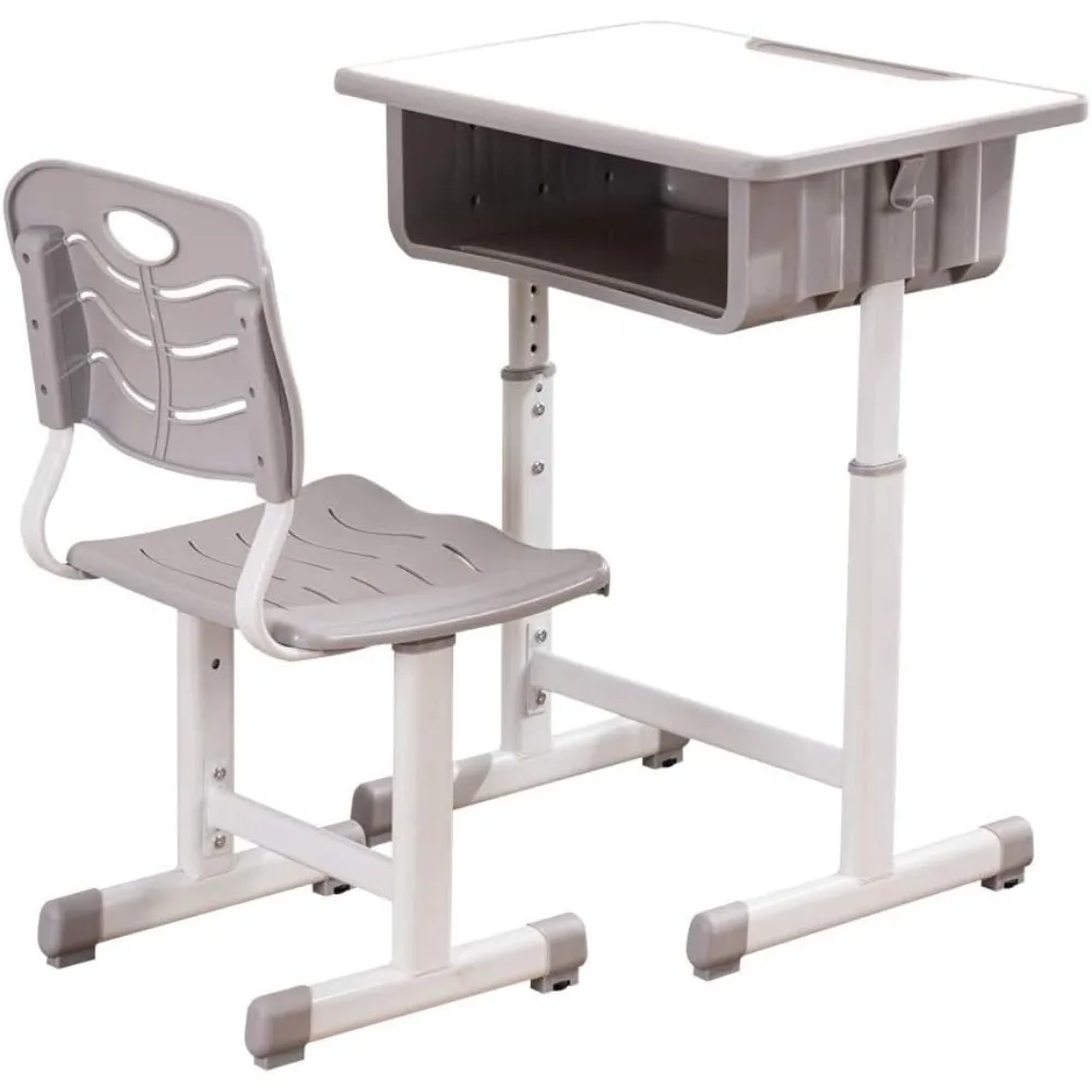 Student Desk and Chair, Height Adjustable Children's Desk and Chair Workstation with Drawer, Pen Slot and Hooks for Home