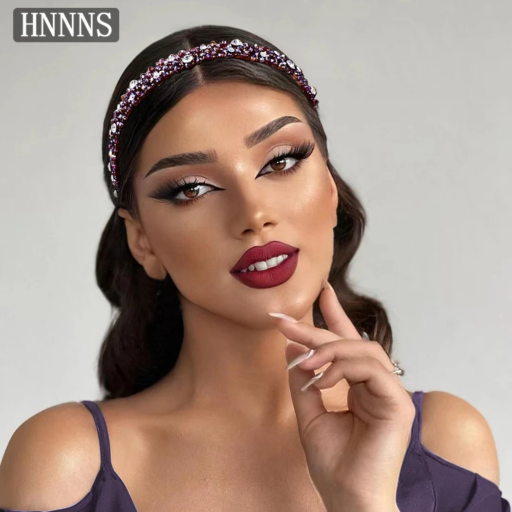 

TOPQUEEN Minimalist Bridal Wedding Purple Headband handmade Fashionable Inlaid Diamond Women's Banquet Christmas Headpiece YXA54