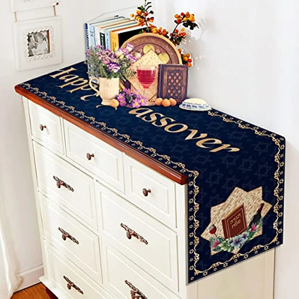 مفرش طاولة Happy Passover Pesach Star of David Jewish Holiday Party Home Kitchen لتزيين طاولة غرفة الطعام #6