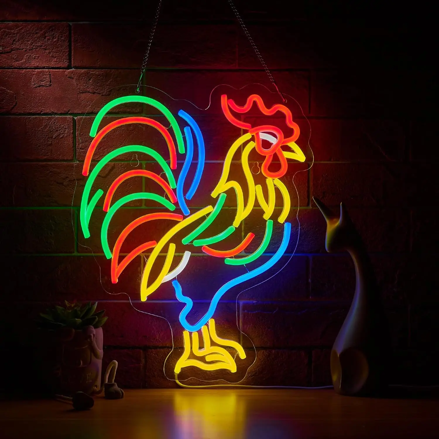 Rooster Neon Sign Chicken USB Dimmable LED Light Up Sign Wall Decor for Man Cave Beer Bar Game Room Lights