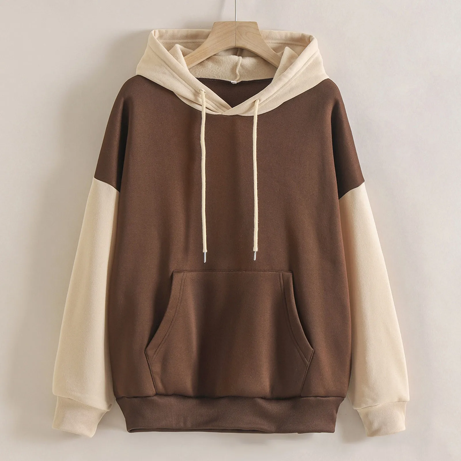 Sweat à capuche à manches longues pour femmes, sweats à capuche patchwork, vêtements streetwear, chemisier décontracté à bretelles, épissure, automne, hiver