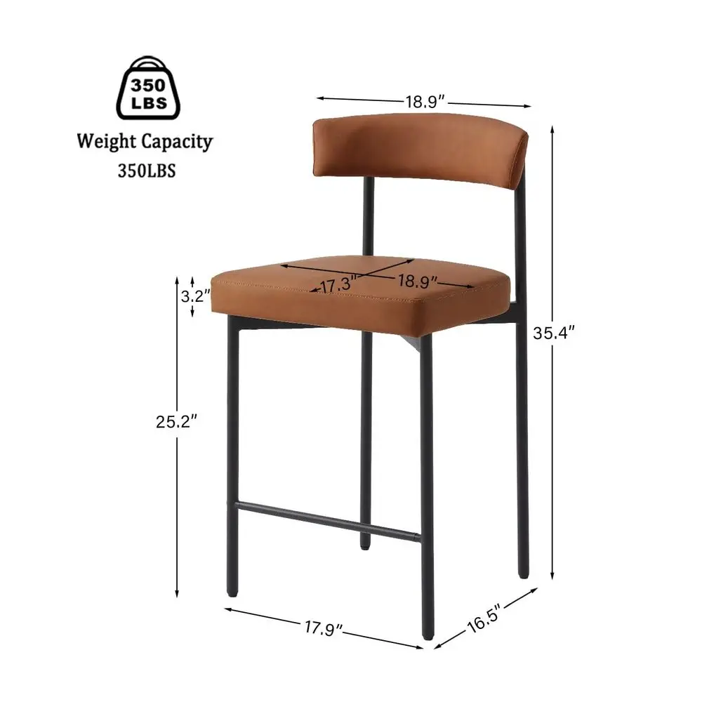 

Brown Modern Bar Stools Set of 2, 24 Inch Faux Leather Counter Stools with Curved Backrest, Counter Height Bar Stool for Kitche