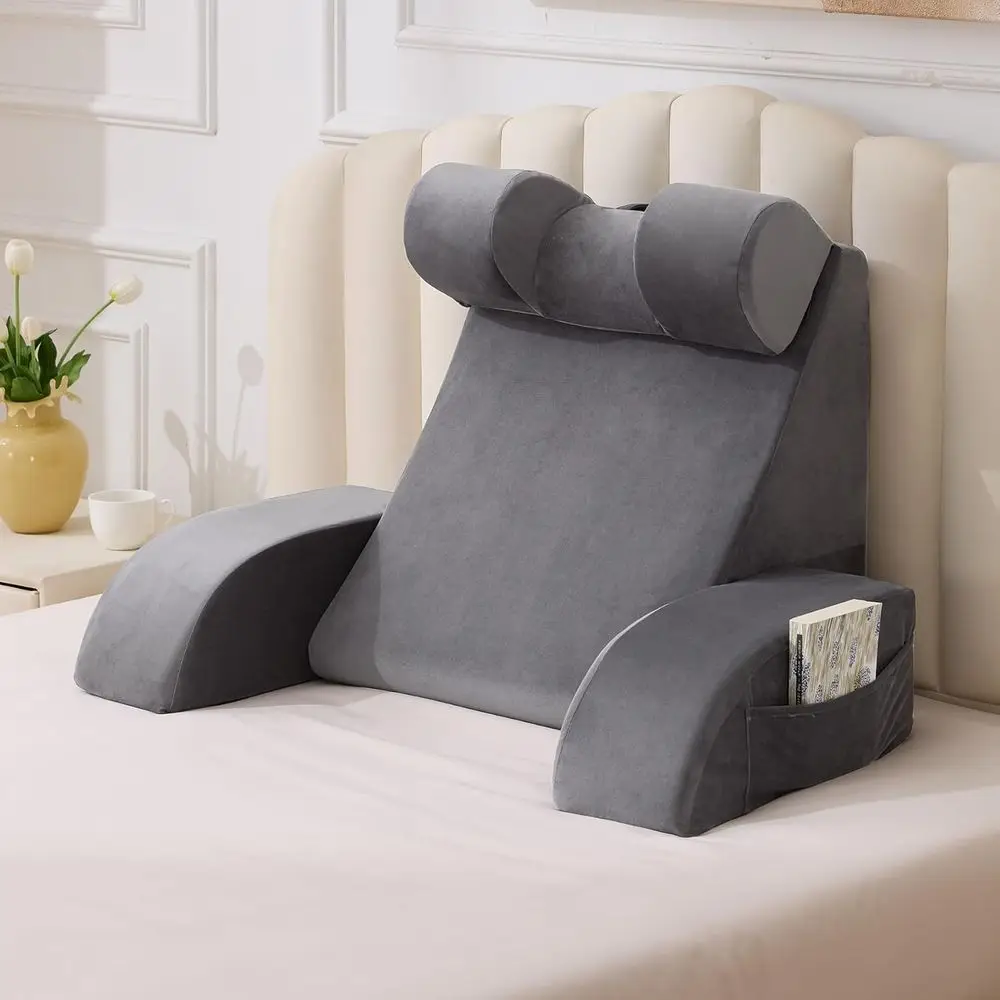 

Grey 21 Large Bed Backrest Pillow with Arms for Reading, Sitting, and Gaming Comfort