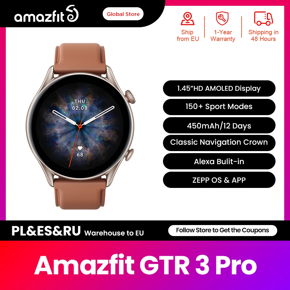 Amazfit-reloj inteligente GTR 3 Pro GTR3 Pro, GTR-3 Pro, 46mm, monitorización del nivel de estrés, más de 150 modos deportivos