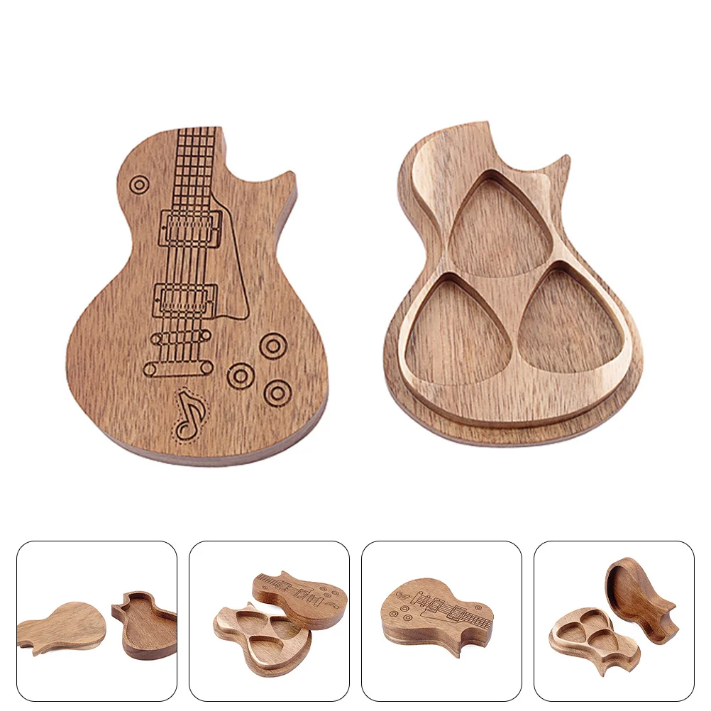 

1Pc Wooden Guitar Pick Display Box Guitar Pick Holder without Guitar Picks (Light Brown) Plectrum Box