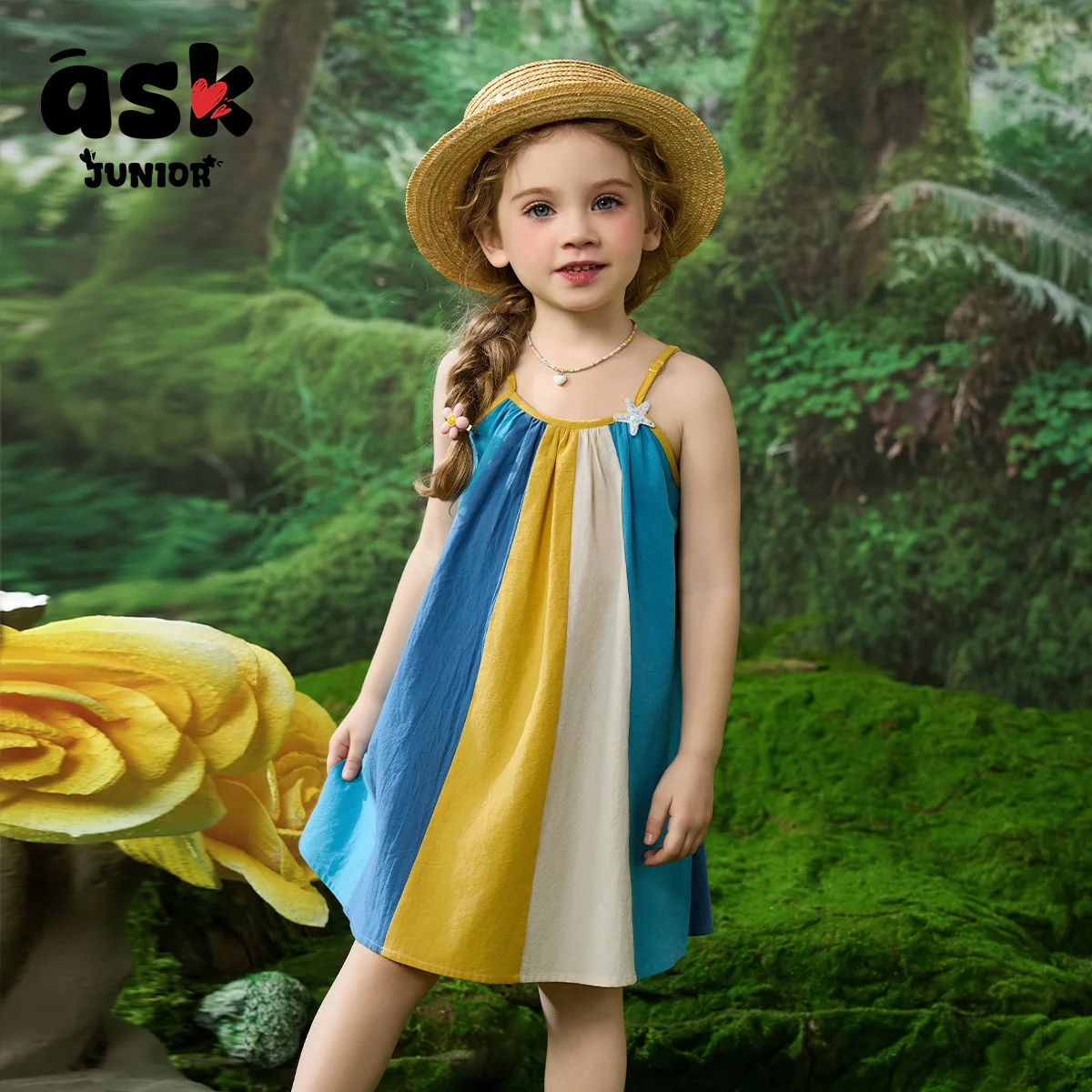 اسأل فستان الحمالات اللطيف الصيفي متعدد الألوان للفتيات الصغيرات