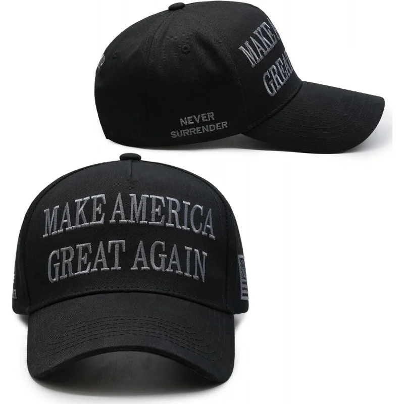 Trump 45-47 Never Give Up MAGA Hat Makes America Great Again Slogan US Flag Adjustable Men's and Women's Baseball Hats Black