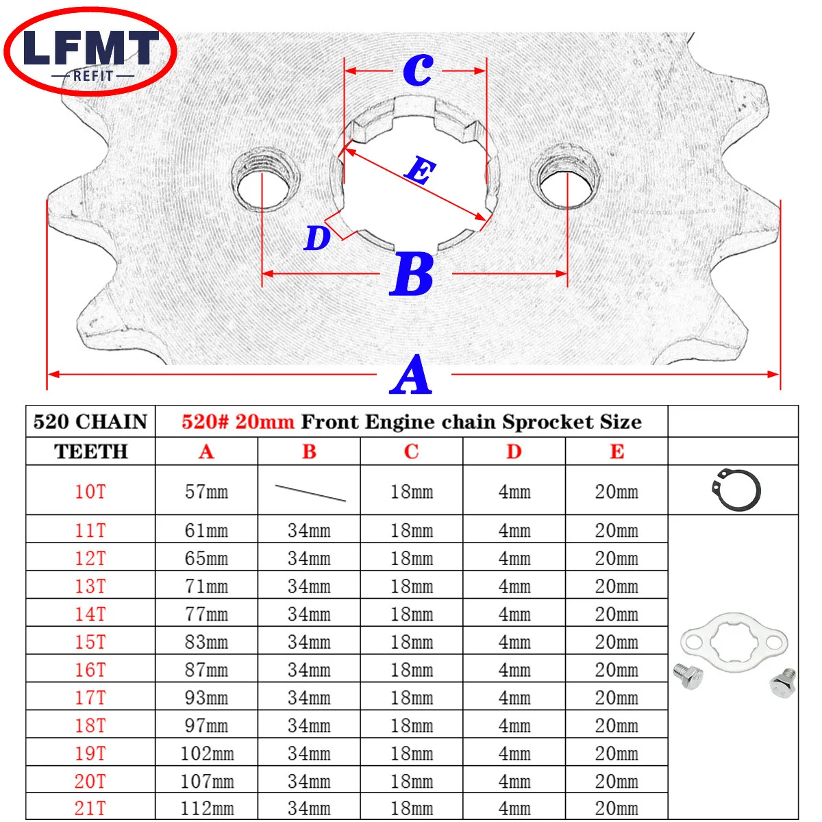 520 11T 13T 15T 16T 20mm Teeth Chain Front Sprocket Sprocket Cog for 125cc-250cc Motorcycle Dirt Pit Bike ATV Go Kart