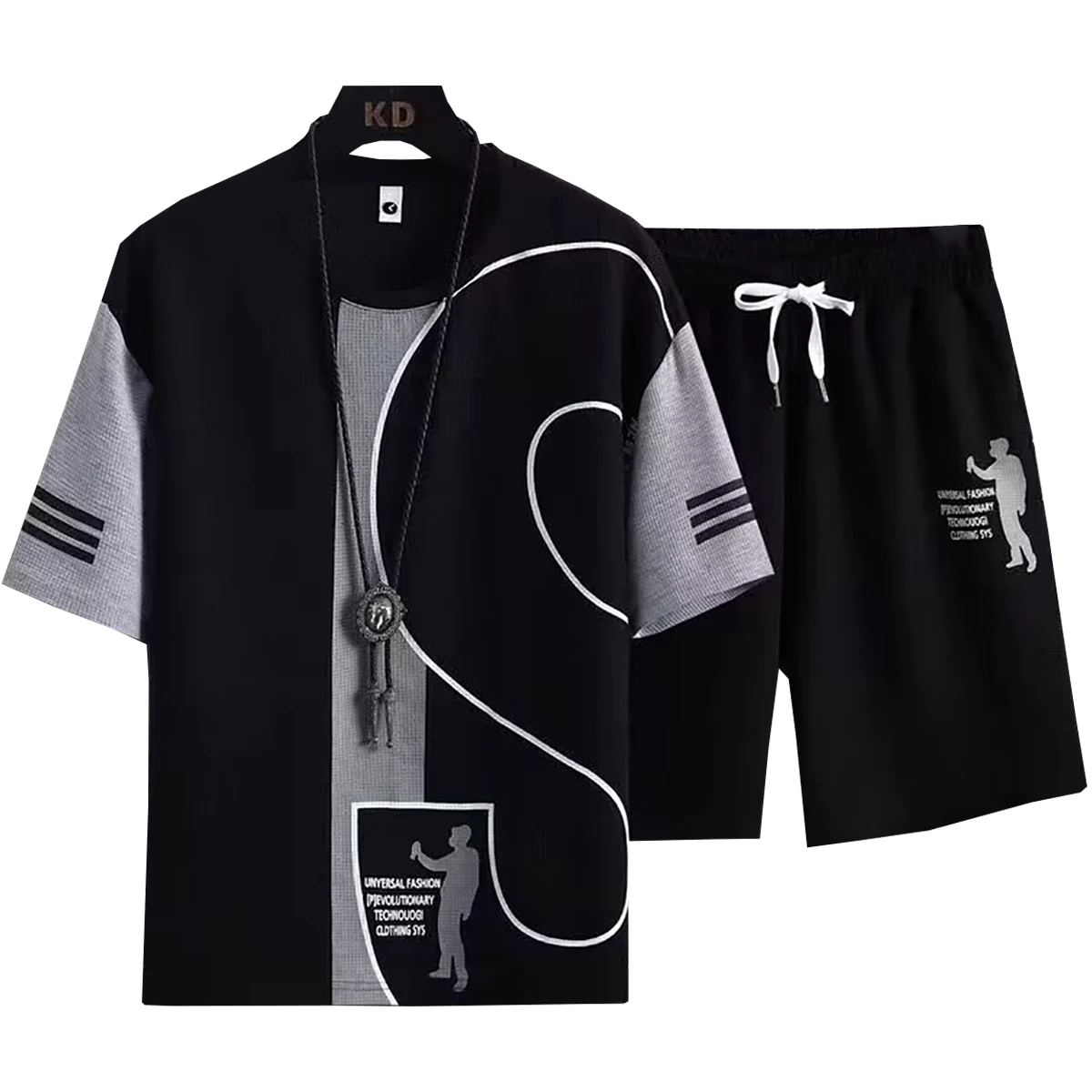 Men's Short Sleeved T-shirt Casual Shorts Set Round Neck Sports Five Quarter Pants Spring Summer Young Student Clothing