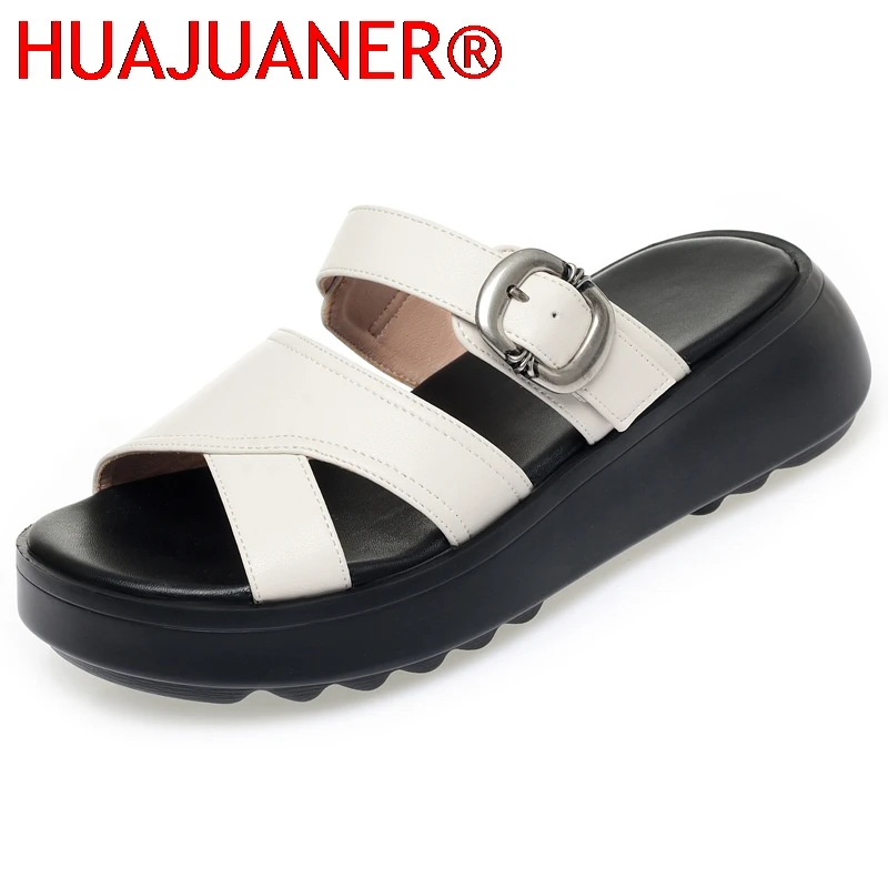 

HUAJUANER Women's Slippers 2026 New Platform Non-slip Roman Female Slippers Large-size Summer Beach Shoes For Women