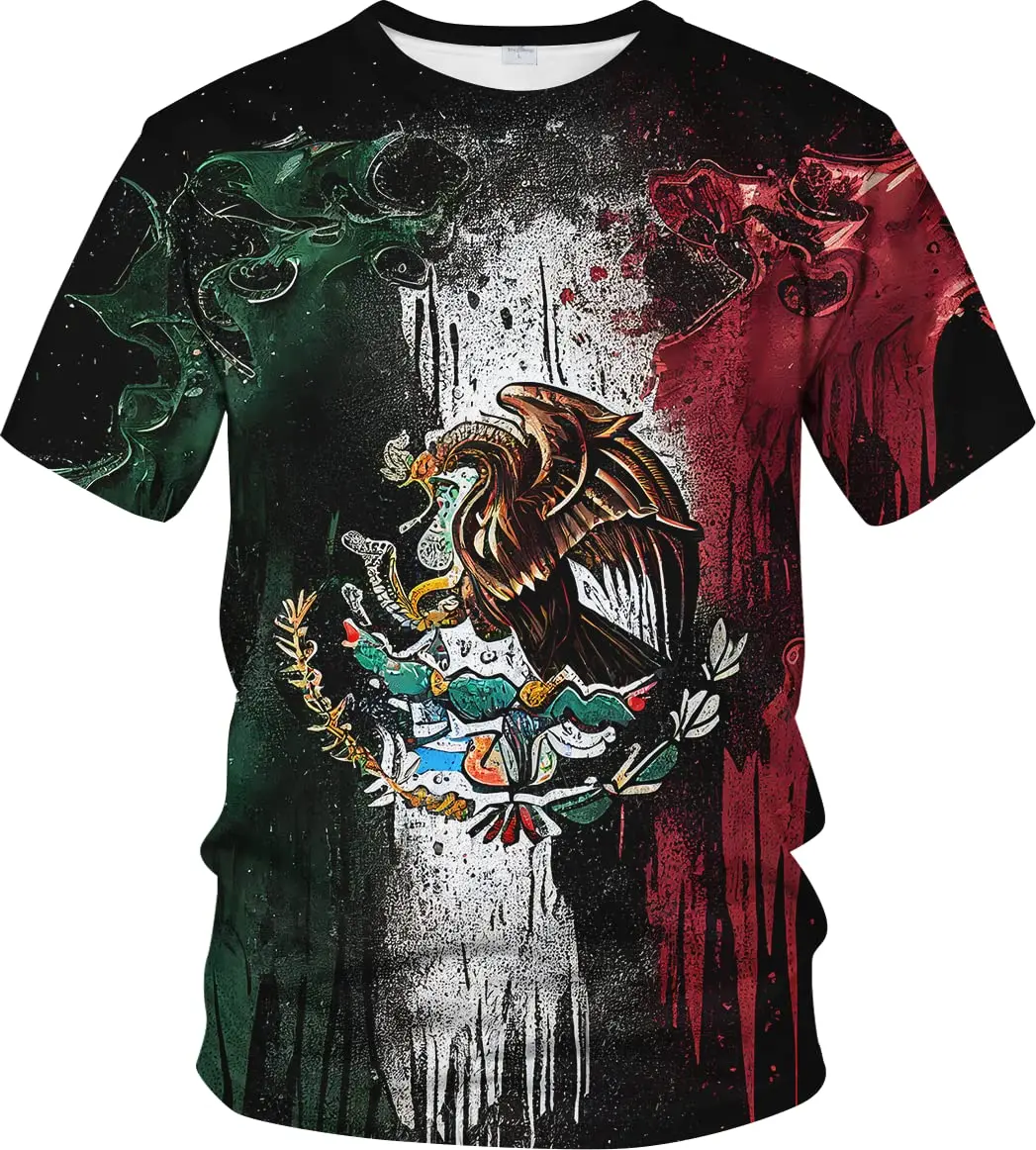 Full Print Mexican Flag Tshirt For Men Short Sleeves Summer 3d Printing Mexico Tee Tops Streetwear Mens Oversized T Shirt