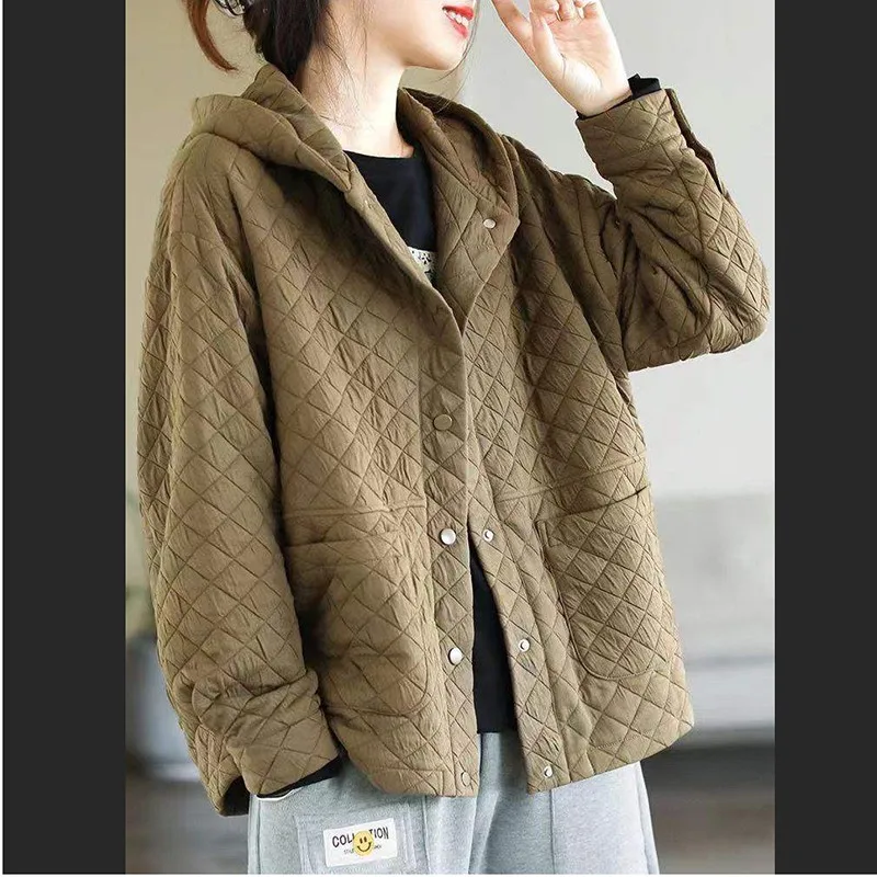 

2023 New Arrival Autumn/winter Women Casual Loose Fit Long Sleeve Single Breasted Parker Vintage Hooded Collar Coats V809