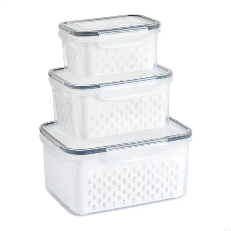 

KXRA Double Layer Clear Refrigerator Organizers With Removable Strainer And Portable Convenient Size For Fruits Vegetables