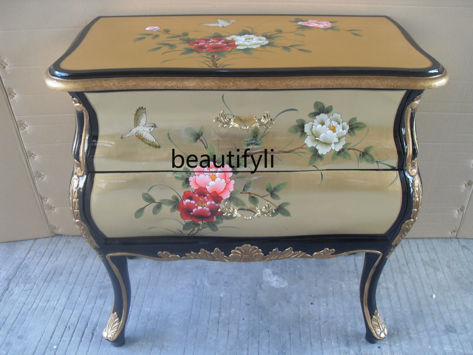 

Classical Furniture Gold Leaf Hand Painted Two-Drawer Hallway Cabinet Furniture