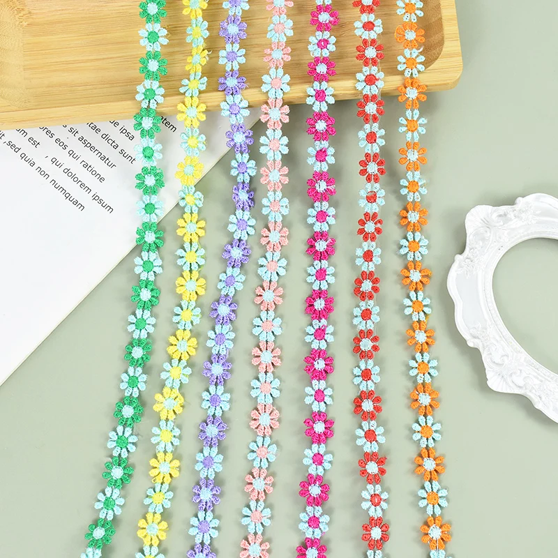 3Yards Embroidery Daisy Flower Lace Trim Barcode DIY Clothes Necklace Collars Sewing Handmade Decoration Accessories