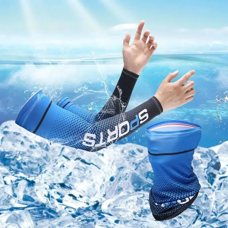 2Pcs Set Sun UV Protection Long Gloves Hand Protector Cover Arm Sleeves Ice Silk Sleeves Outdoor Arm Cool Sport Cycling