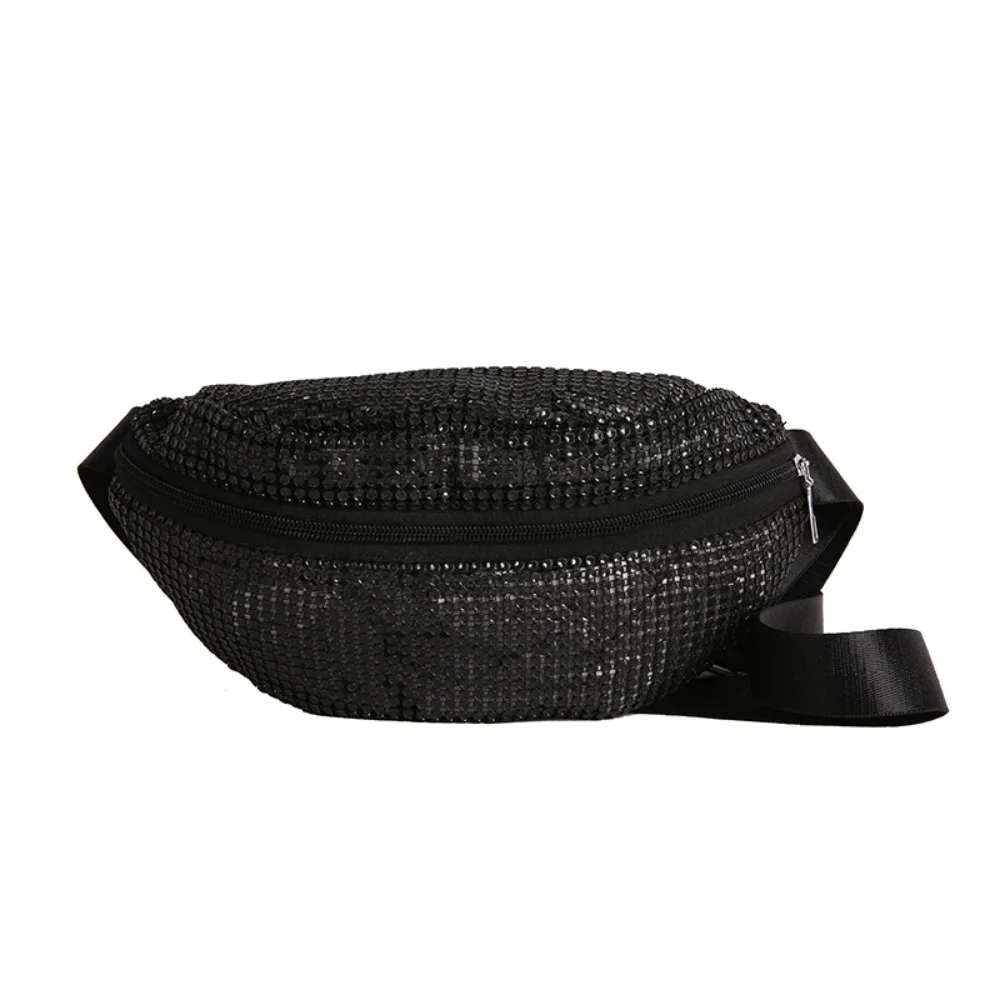 

Lightweight Rhinestone Waist Packs Versatile Korean Style Zipper Crossbody Bag Wide Shoulder Strap Messenger Bag