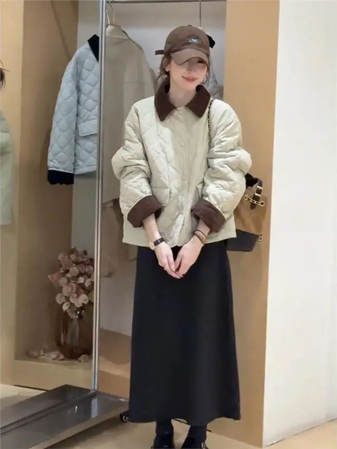 

Korean Style Casual Patchwork Cotton Jacket Women's Autumn Winter New Simple Versatile Slimming Trendy Outerwear