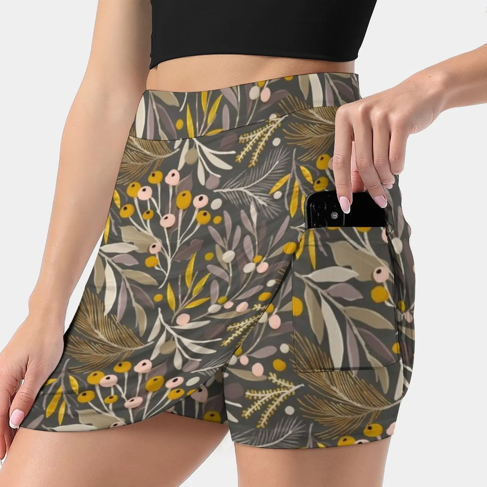 November Women's skirt With Hide Pocket Tennis Skirt Golf Skirts Badminton Skirts Running skirts Pattern Watercolor Floral