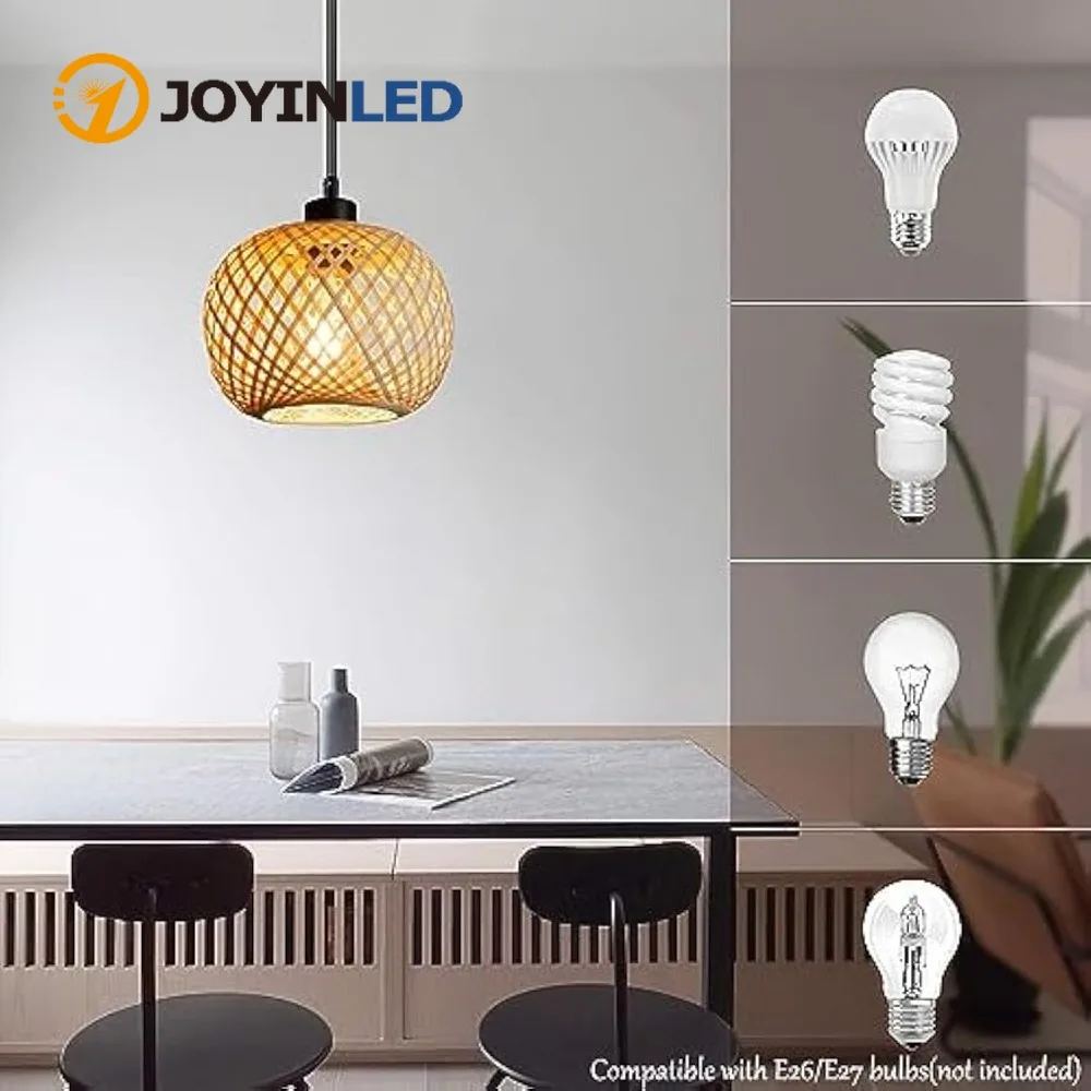 Vintage Boho Bamboo Rattan Chandelier Lamp Bamboo LampShade Ceiling Light E27 Industrial Pendant Light Kitchen Bedroom Corridor