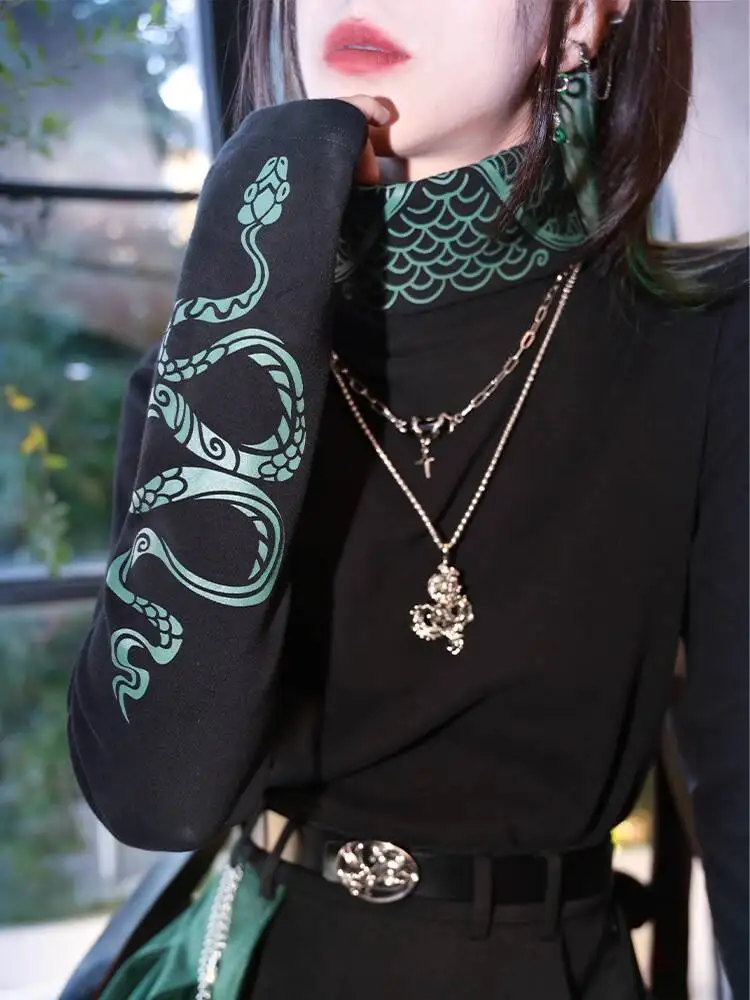 New Chinese Style Snake Pattern High Neck Printing Base Layer Tops Women Hoodie Fiesta Carnival Halloween Cos Cosplay