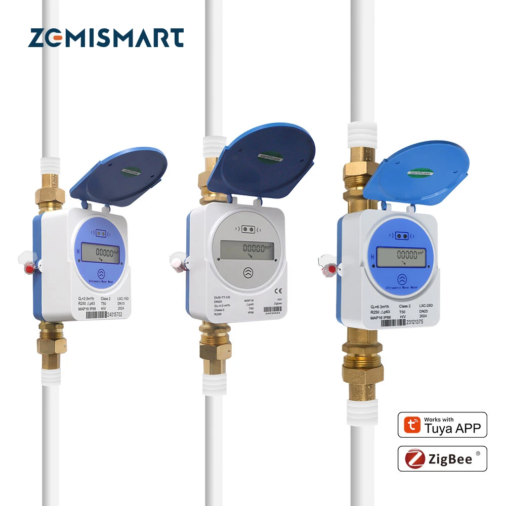 Medidor de Água Ultrassônico Inteligente Zemismart Zigbee Compatível com Tuya Home Assistant com Display LCD para Medição de Quantidade e Consumo de Água