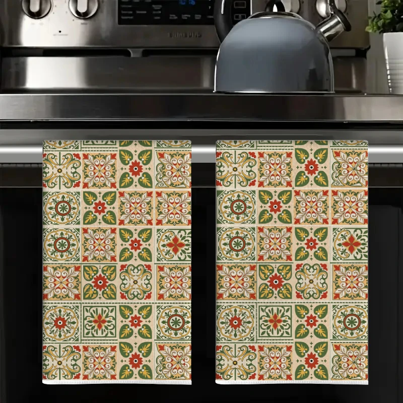 2Pcs, Forest-Style Floral Kitchen Towels, 40Cm*60Cm Towel Set, Best Kitchen Towels, Super Absorbent Soft Cleaning Cloth, Cooking and Baking Tea Towels, Hand Towels, Cleaning Cloths, Dishcloths, Kitchen Decor, Living Room Decorations, Kitchen Essentials, Home Essentials