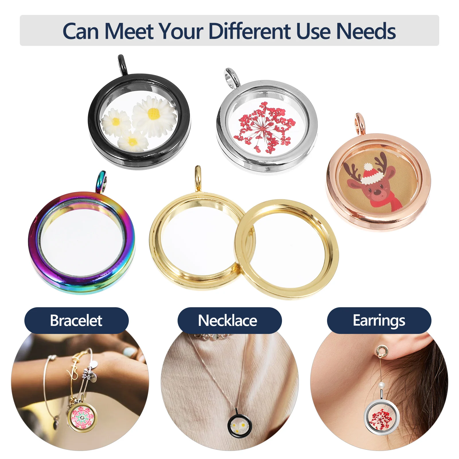 

5 Pcs Photo Pendant Charm Locket Memory Necklace Picture Floating Charms Jewelry