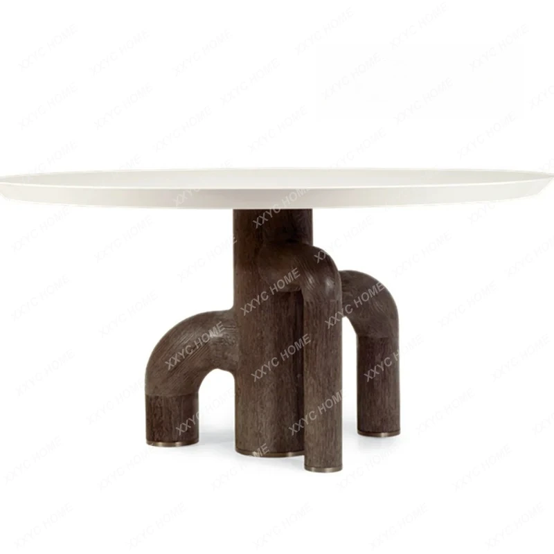 

HMJ solid wood dining table round negotiation table desk simple modern conference creative tea table