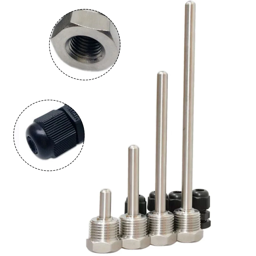 

2pcs Stainless Steel Thermowell G 1/2\" Thread For Temperature Sensor 30-300mm PN40 OD8mm Tube Immersion Sleeve Pocket