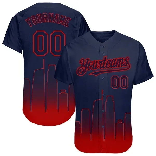 Custom Navy Navy-Red 3D Los Angeles City Edition Fade Fasion Authentic Baseball Jersey 3D Printed for Men and Women Shirt