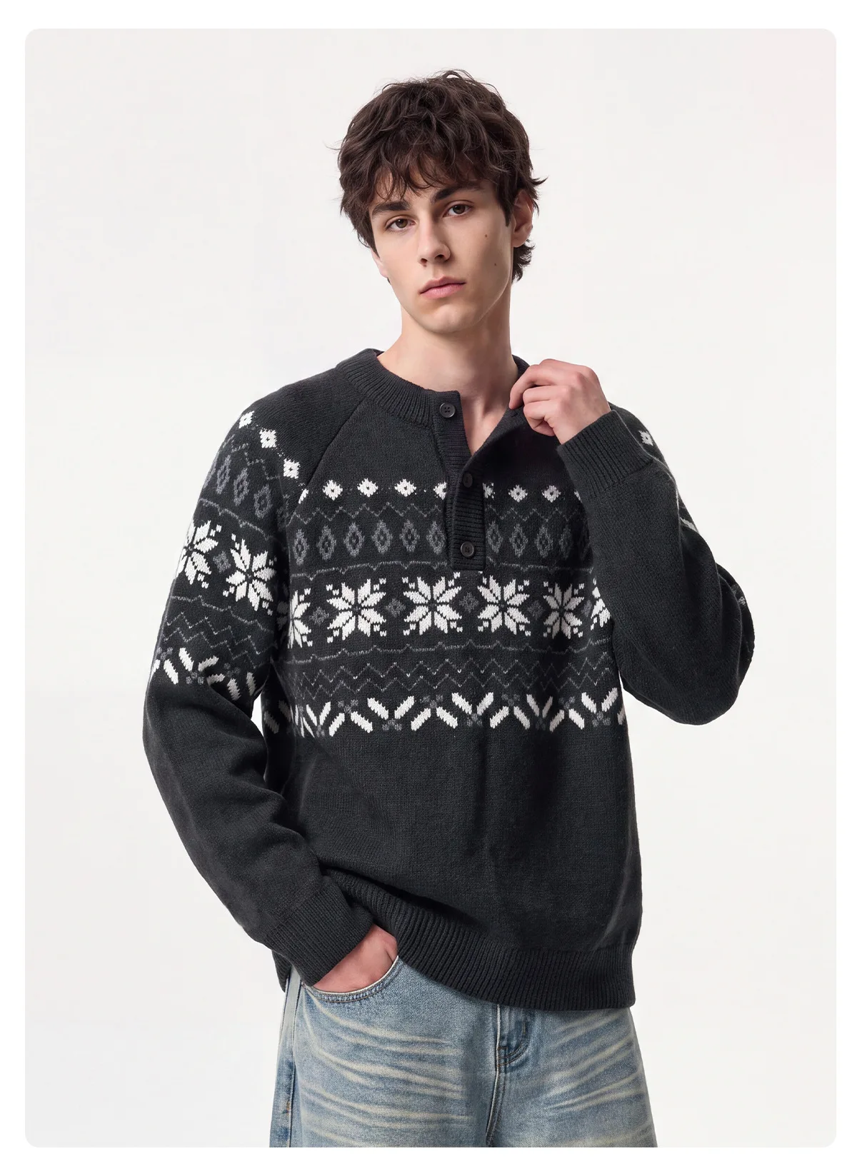 Men's Autumn Winter Oversized Warm Soft Versatile Durable High-Neck Button-Down Sweatshirt Simple Relaxed-Fit Pullover Top.