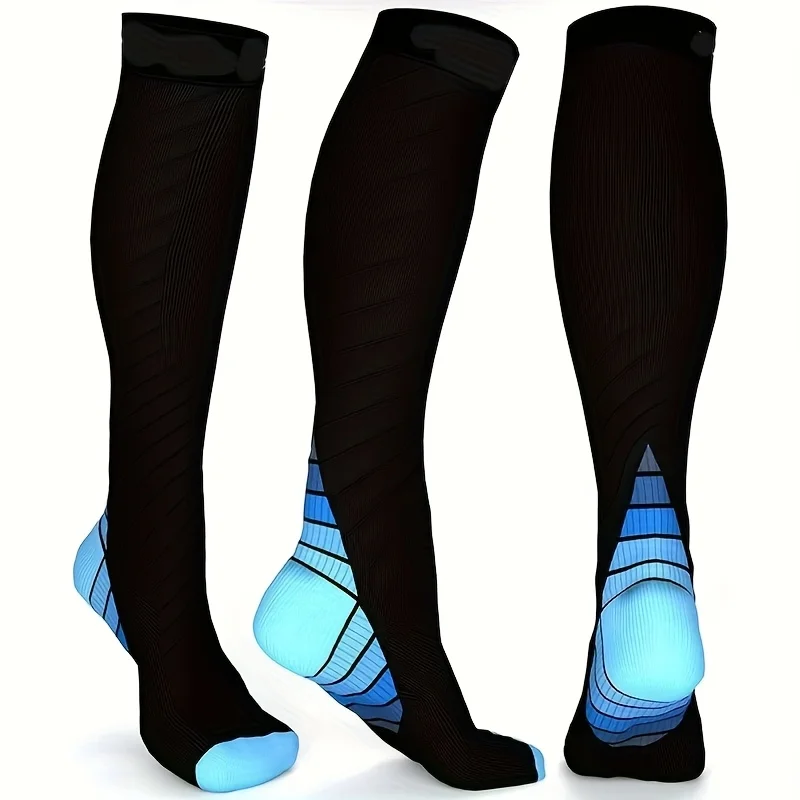 3 Pair Graduated Compression Socks for Men And Women - 20-30 Mmhg Athletic Running Socks with Black And Blue Design