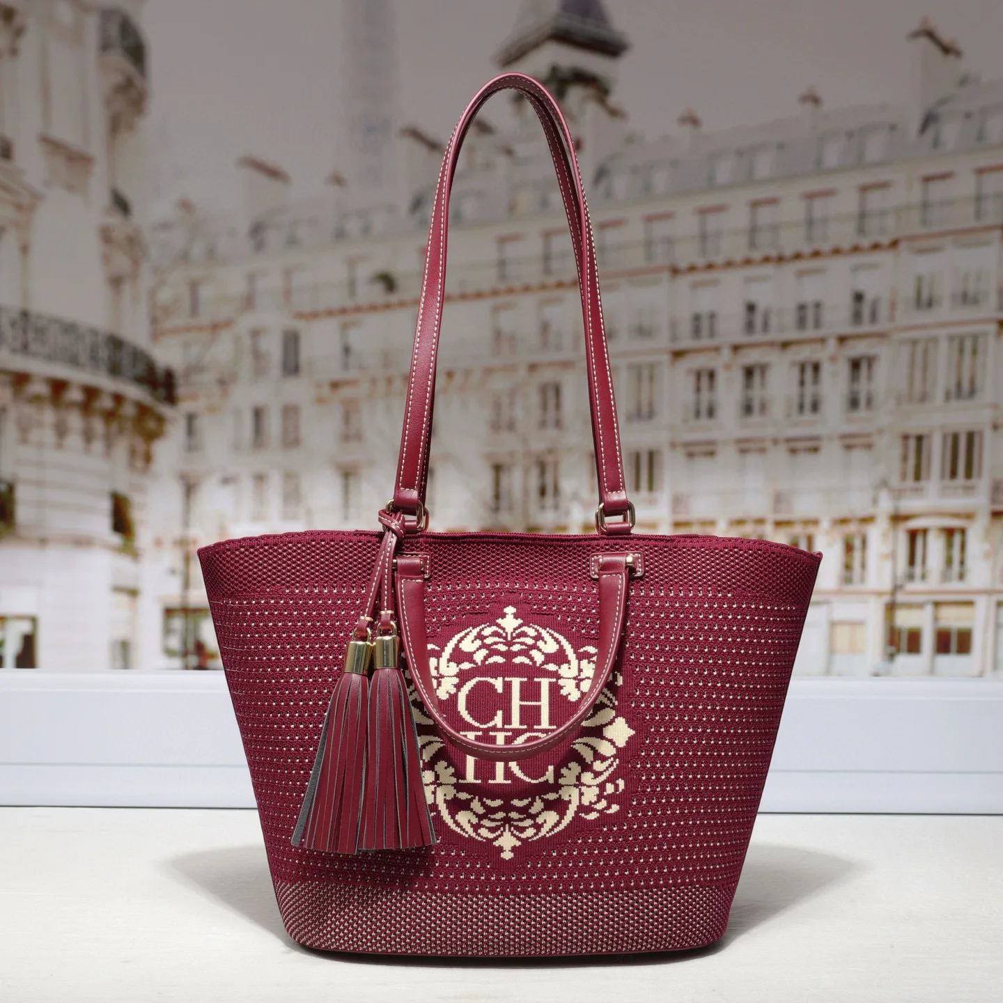 CH new portable woven bag vegetable basket shoulder women's bag flying woven letter design large capacity bag