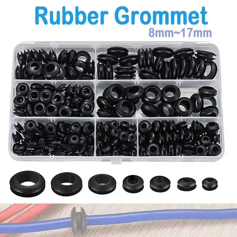 260pcs Rubber Grommet kits 7 sizes(8mm 9mm 10mm 11mm 14mm 15mm 17mm) for wire hole washer Wiring Coil firewall Automotive O-ring