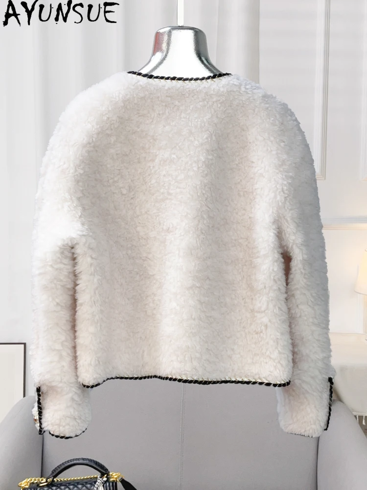 AYUNSUE 100% Naturalna Wełna Damska Kurtka Jesień Zima 2025 Kurtka z Jagnięcej Wełny Odzież Damska Eleganckie Okrycia Wierzchnie Ropa Para Mujer
