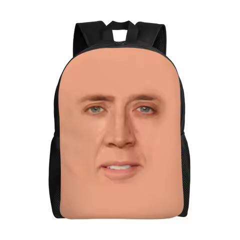 Custom Nicolas Cage Meme Laptop Backpack Women Men Basic Bookbag for College School Student Funny Bags